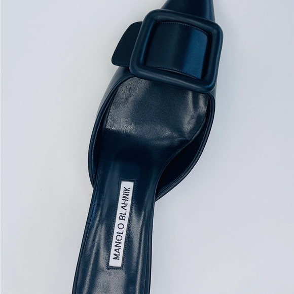 Rare Style Manolo Blahnik Navy Blue Leather Maysale Heel - Picture 4 of 8